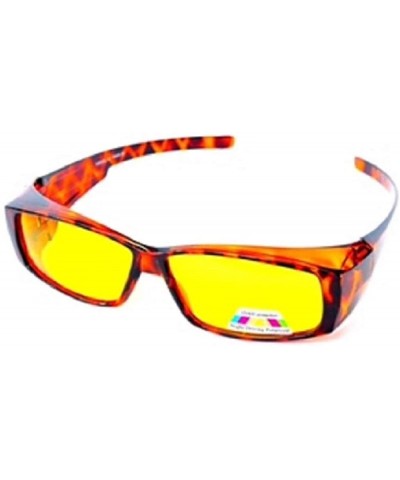 Rectangular Polarized Fit Over Wear Over Glasses Night Driving Sunglasses Men and Womens Rectangular Frame - Tortoise - C818L...