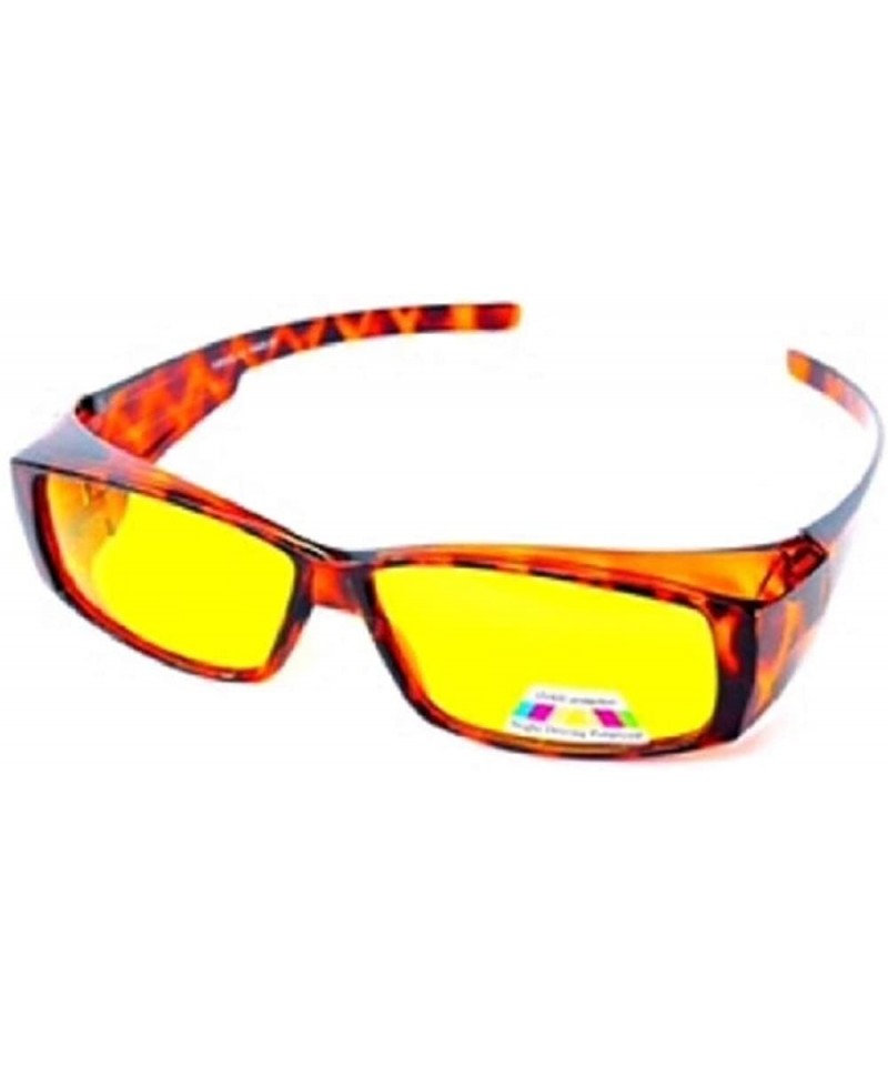 Rectangular Polarized Fit Over Wear Over Glasses Night Driving Sunglasses Men and Womens Rectangular Frame - Tortoise - C818L...