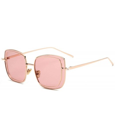 Square 2019 New Two-color lens sunglasses Brand Designer female double Frame Square men's pearls Glasses - Pink - CN18WQTR5WX...