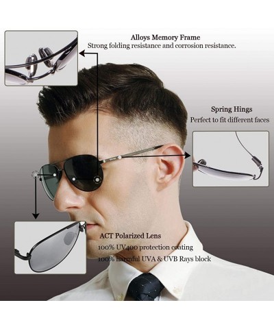 Rimless Men's Polarized Aviator Sunglasses - Classic Military Sunglasses for men - Gold Frame/Grey Lens - CD18IRE66AS $14.63