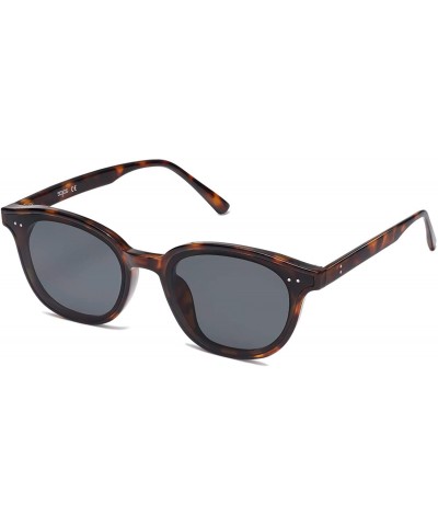 Square Small Retro Square Sunglasses with Rivets Flat Lens Sunnies Daytime SJ2114 - C4 Tortoise Frame/Grey Lens - CR196T75S00...