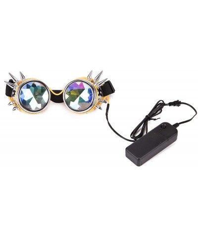 Goggle Kaleidoscope Glasses- Spiked Glowing Tube Steampunk Goggles Crystal Glass - Yellow - CN18T50ATZN $13.30