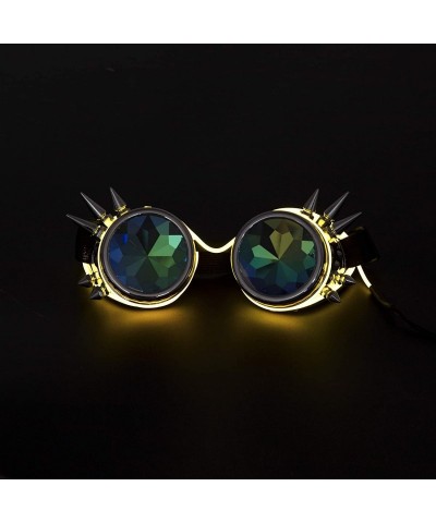 Goggle Kaleidoscope Glasses- Spiked Glowing Tube Steampunk Goggles Crystal Glass - Yellow - CN18T50ATZN $13.30