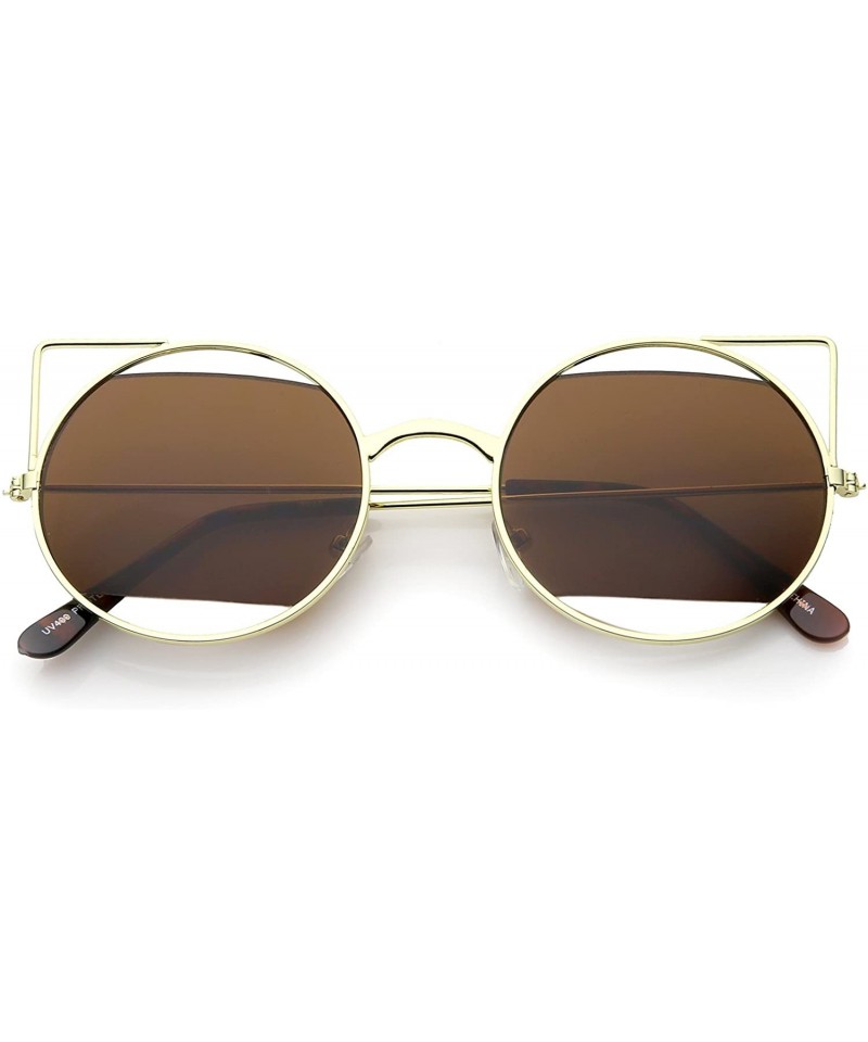Cat Eye Women's Cutout Metal Open Frame Lens Round Cat Eye Sunglasses 52mm - Gold / Brown - CB12JP6FFU1 $18.83