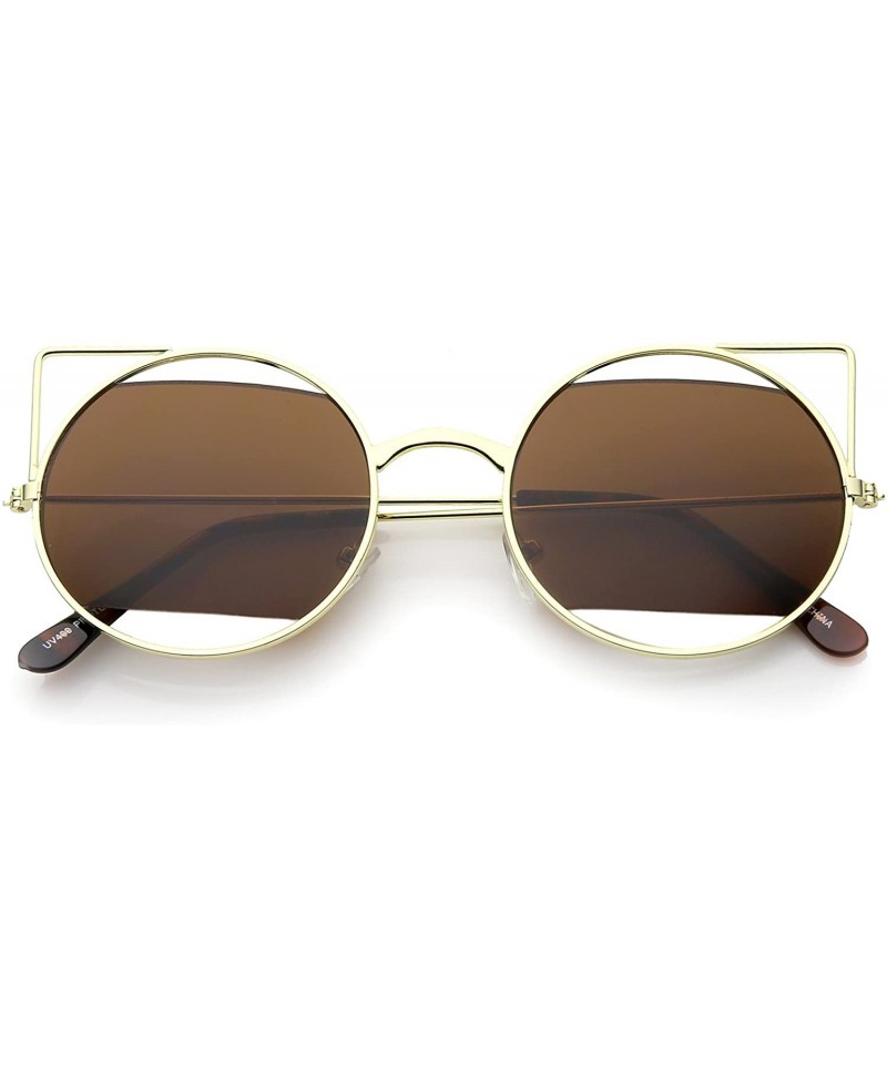 Cat Eye Women's Cutout Metal Open Frame Lens Round Cat Eye Sunglasses 52mm - Gold / Brown - CB12JP6FFU1 $8.25