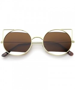 Cat Eye Women's Cutout Metal Open Frame Lens Round Cat Eye Sunglasses 52mm - Gold / Brown - CB12JP6FFU1 $18.83