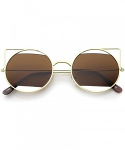 Cat Eye Women's Cutout Metal Open Frame Lens Round Cat Eye Sunglasses 52mm - Gold / Brown - CB12JP6FFU1 $8.25