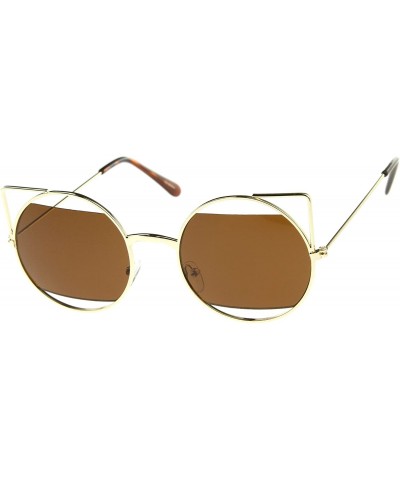 Cat Eye Women's Cutout Metal Open Frame Lens Round Cat Eye Sunglasses 52mm - Gold / Brown - CB12JP6FFU1 $8.25