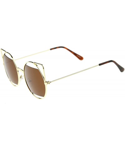 Cat Eye Women's Cutout Metal Open Frame Lens Round Cat Eye Sunglasses 52mm - Gold / Brown - CB12JP6FFU1 $18.83
