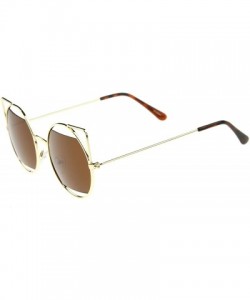 Cat Eye Women's Cutout Metal Open Frame Lens Round Cat Eye Sunglasses 52mm - Gold / Brown - CB12JP6FFU1 $18.83