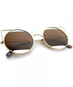 Cat Eye Women's Cutout Metal Open Frame Lens Round Cat Eye Sunglasses 52mm - Gold / Brown - CB12JP6FFU1 $18.83