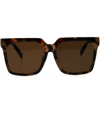 Rectangular Womens Large Boyfriend Style Horn Rim Squared Sunglasses - Dark Tortoise Brown - CF18QHZSA8L $7.44
