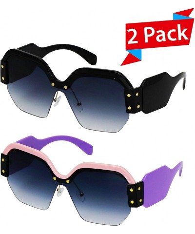 Round Large Oversized Ladies Women Sunglasses Trendy Candy Color Designer Half Frame Retro fashion - CY18Q6IAKWQ $19.76