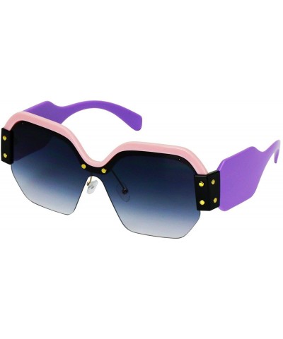 Round Large Oversized Ladies Women Sunglasses Trendy Candy Color Designer Half Frame Retro fashion - CY18Q6IAKWQ $29.84
