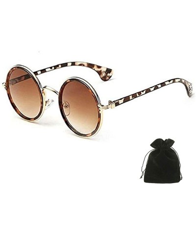 Round Unisex's Round Mirror Frame Color Reflective Sunglasses Men and Women - Leopard - C518CONAY2E $8.66