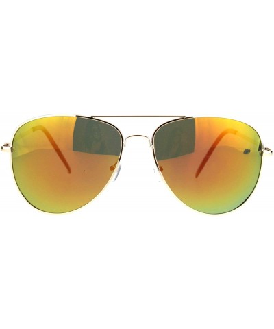 Aviator Mens Polarized Color Mirror Pilots Metal Rim Officer Style Sunglasses - Gold Orange - CL18L92U6KI $11.08