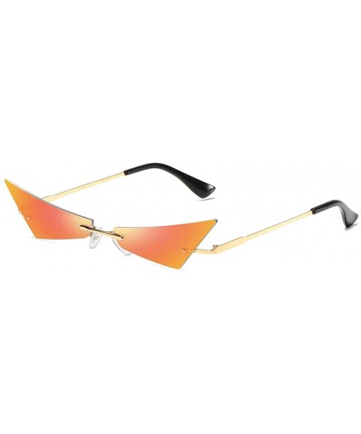 Rimless Vintage Women Sunglasses Frameless Mirror Lens Narrow Cat Eye Sun Glasses Male UV400 - Red Mirror - CQ18AI73H28 $19.26