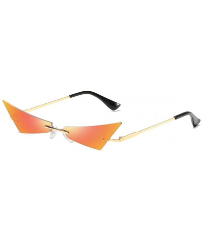 Rimless Vintage Women Sunglasses Frameless Mirror Lens Narrow Cat Eye Sun Glasses Male UV400 - Red Mirror - CQ18AI73H28 $9.50