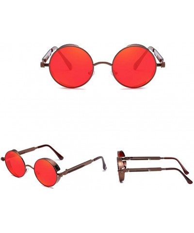 Round Steampunk Side Shield Metal Round Sunglasses - Brass - C718RR0M9EN $35.73