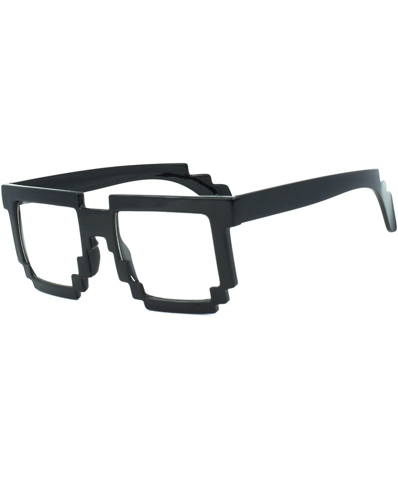 Square Pixelated 8-Bit Clear Lens Computer Nerd Geek Gamer Eye Glasses - Black - CS120IXCG1B $8.46