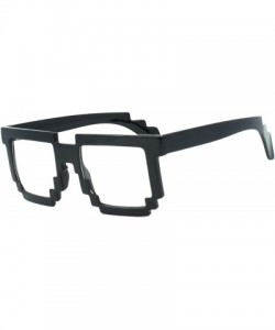 Square Pixelated 8-Bit Clear Lens Computer Nerd Geek Gamer Eye Glasses - Black - CS120IXCG1B $8.46