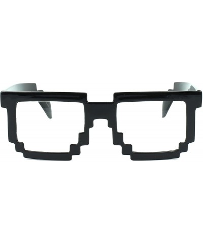 Square Pixelated 8-Bit Clear Lens Computer Nerd Geek Gamer Eye Glasses - Black - CS120IXCG1B $8.46