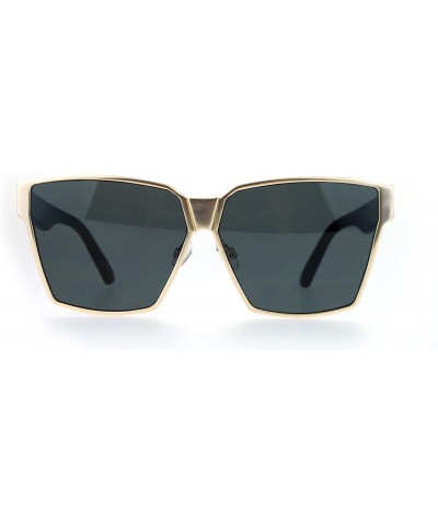 Square Modern Oversized Fashion Sunglasses Womens Square Designer Shades - Gold (Black) - CJ1875OQ6UA $12.76