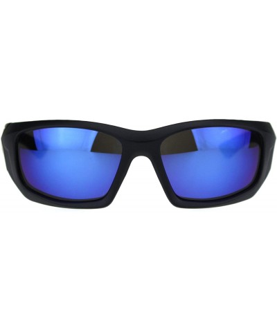 Sport Mens Aerodynamic Robotic Futurism Black Plastic Sport Sunglasses - Matte Black Blue Mirror - CI18QQ2SE33 $11.63