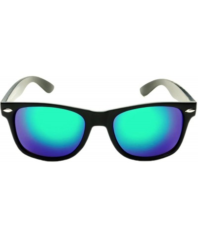 Wayfarer Men Women Retro Sunglasses Green Mirror Lens Black Frame UV Protection - CW119I8GSQH $8.51