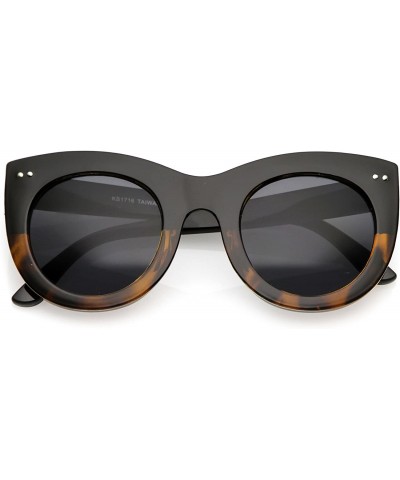 Cat Eye Women's Bold Chunky Frame Neutral Color Round Lens Cat Eye Sunglasses 49mm - Black Tortoise / Smoke - CO183NQXS3E $20.57
