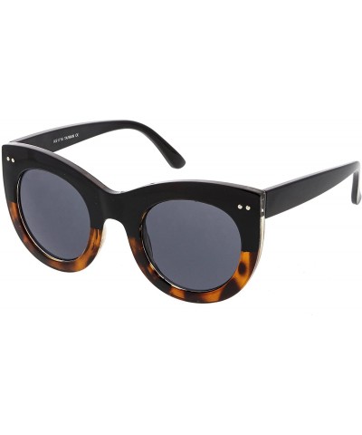 Cat Eye Women's Bold Chunky Frame Neutral Color Round Lens Cat Eye Sunglasses 49mm - Black Tortoise / Smoke - CO183NQXS3E $12.18