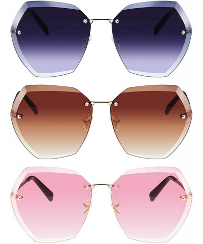Rimless 3 Pairs Women Oversized Rimless Sunglasses Diamond Cutting Lens Sun Glasses - CS1962ZY88S $19.95