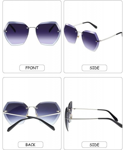 Rimless 3 Pairs Women Oversized Rimless Sunglasses Diamond Cutting Lens Sun Glasses - CS1962ZY88S $19.95