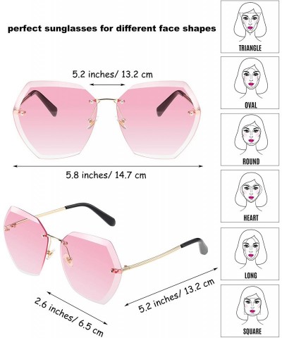 Rimless 3 Pairs Women Oversized Rimless Sunglasses Diamond Cutting Lens Sun Glasses - CS1962ZY88S $19.95