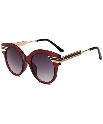 Rectangular Line Leg Circular Sunglasses Street Shots Luxurious and Fashionable - C7 Jujube Red Frame Double Gray - CG18W480R...