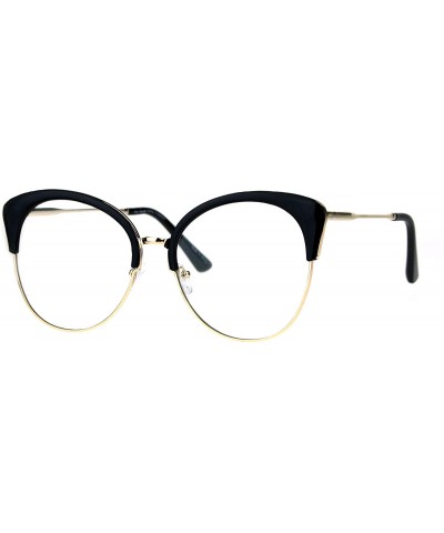 Cat Eye Womens Large Cat Eye Half Rim Clear Lens Fashion Glasses - Black Gold - CU183R4UG6E $9.01