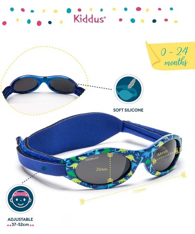 Shield PREMIUM Sunglasses Baby 0-2 year Polarized UV Protection Adjustable Band - 06 Blue Dinos Ki30309 - CL180UQKZ8A $23.29