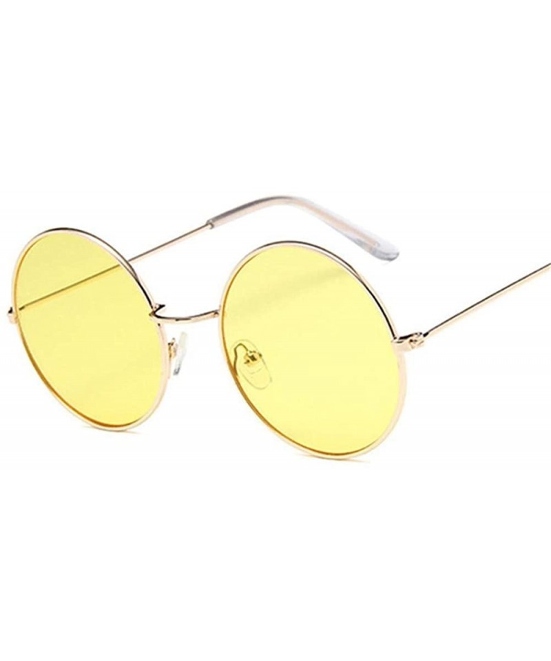 Oversized Retro Round Pink Sunglasses Women Brand Designer Sun Glasses For Women Alloy Mirror Female - Goldyellow - C8190KZ0M...