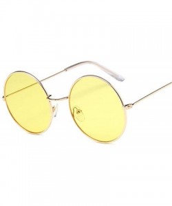 Oversized Retro Round Pink Sunglasses Women Brand Designer Sun Glasses For Women Alloy Mirror Female - Goldyellow - C8190KZ0M...