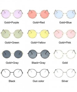 Oversized Retro Round Pink Sunglasses Women Brand Designer Sun Glasses For Women Alloy Mirror Female - Goldyellow - C8190KZ0M...