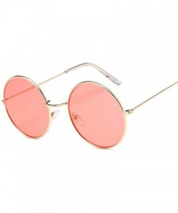 Oversized Retro Round Pink Sunglasses Women Brand Designer Sun Glasses For Women Alloy Mirror Female - Goldyellow - C8190KZ0M...