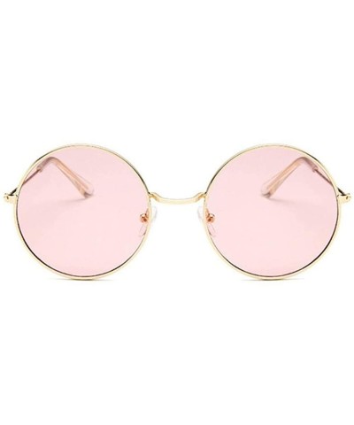 Oversized Retro Round Pink Sunglasses Women Brand Designer Sun Glasses For Women Alloy Mirror Female - Goldyellow - C8190KZ0M...
