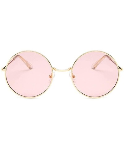 Oversized Retro Round Pink Sunglasses Women Brand Designer Sun Glasses For Women Alloy Mirror Female - Goldyellow - C8190KZ0M...