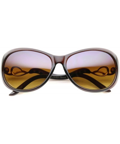 Oval Women's Metal Temple Rhinestone Accent Oval Gradient Lens Oversize Sunglasses 61mm - Brown-gold / Amber - CW12KCNPERF $1...