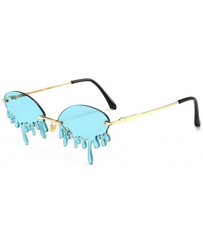 Round Tear shape sunglasses for Women/Men Brand Design Rimless Eyewear Luxury Trending Narrow Sun Glasses Streetwear - C2198E...