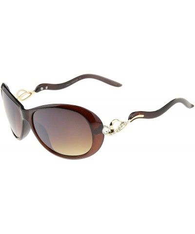 Oval Women's Metal Temple Rhinestone Accent Oval Gradient Lens Oversize Sunglasses 61mm - Brown-gold / Amber - CW12KCNPERF $1...
