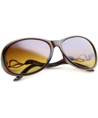 Oval Women's Metal Temple Rhinestone Accent Oval Gradient Lens Oversize Sunglasses 61mm - Brown-gold / Amber - CW12KCNPERF $1...