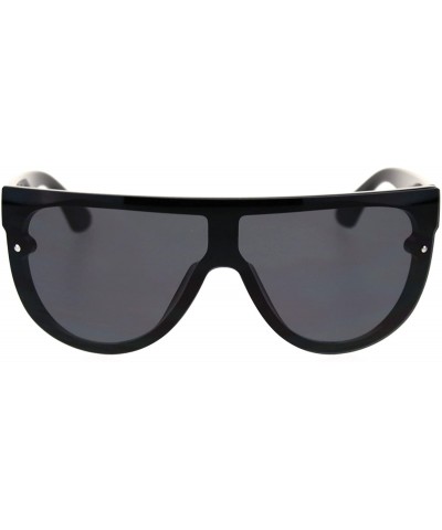 Square Trendy Cyber Robotic Flat Top 80s Mirror Shield Plastic Sunglasses - All Black - CJ18TIL5KU9 $23.33
