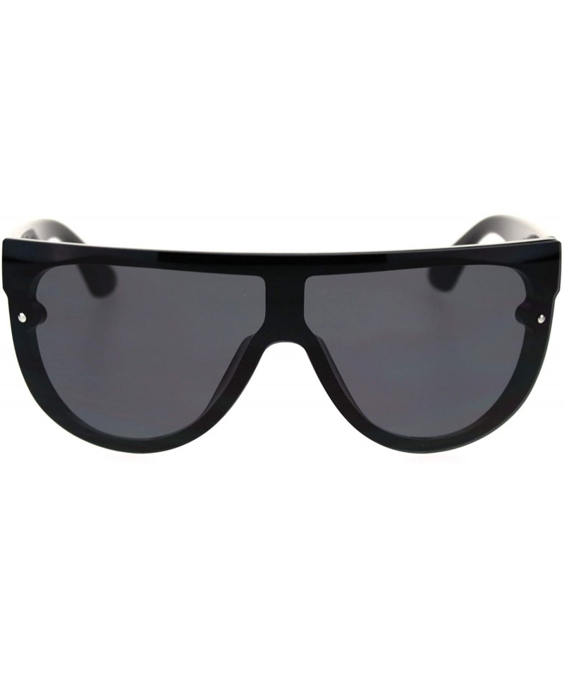 Square Trendy Cyber Robotic Flat Top 80s Mirror Shield Plastic Sunglasses - All Black - CJ18TIL5KU9 $13.33