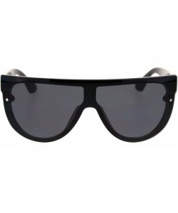 Square Trendy Cyber Robotic Flat Top 80s Mirror Shield Plastic Sunglasses - All Black - CJ18TIL5KU9 $13.33